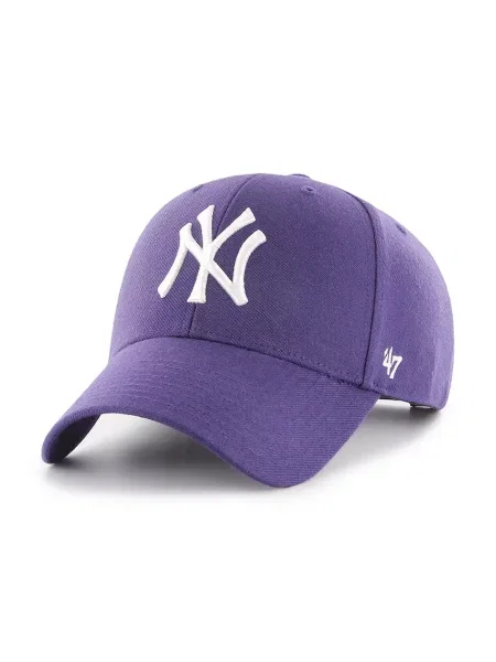 Шапка с козирка 47 brand MLB New York Yankees лилаво с изчистен дизайн виолетово