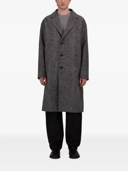 Palton Herno de lână cu model herringbone gri