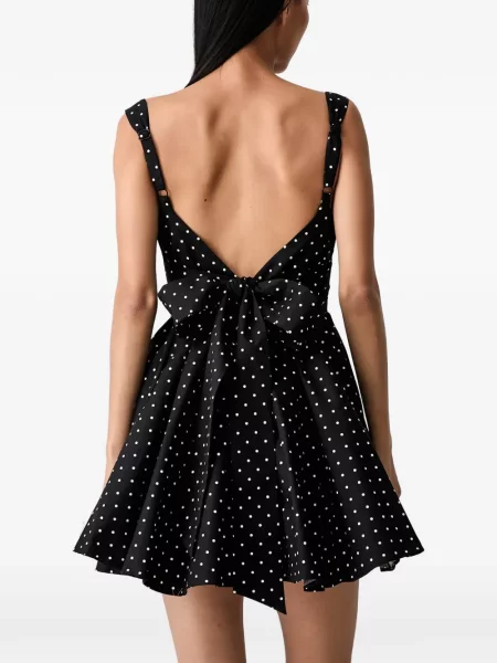 Rochie mini Bardot cu funde cu buline negru