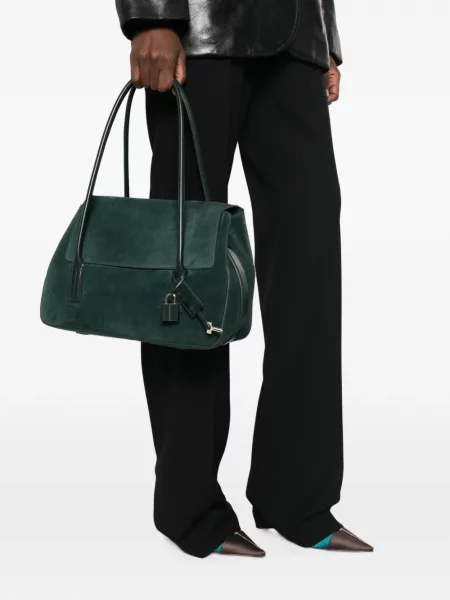Geantă Tom Ford din piele de căprioară verde