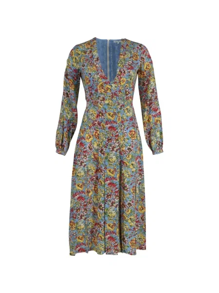 Rochie maxi Rixo cu model floral cu imagine până la genunchi albastru