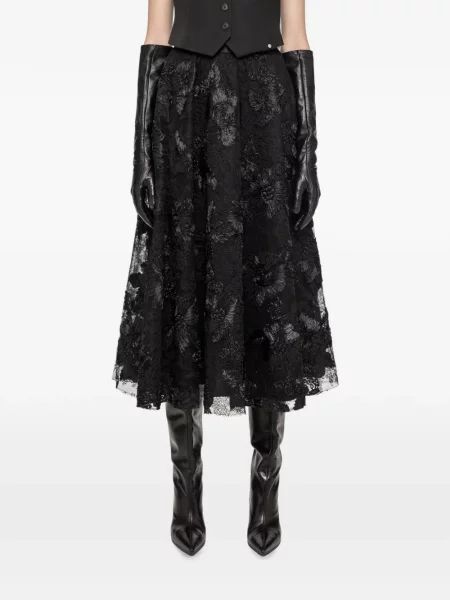 Fustă midi Nissa cu model floral în linie A negru