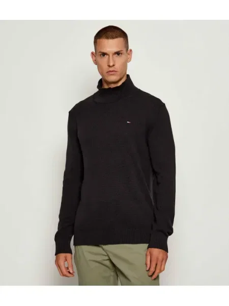 Pulover Tommy Jeans cu guler înalt negru