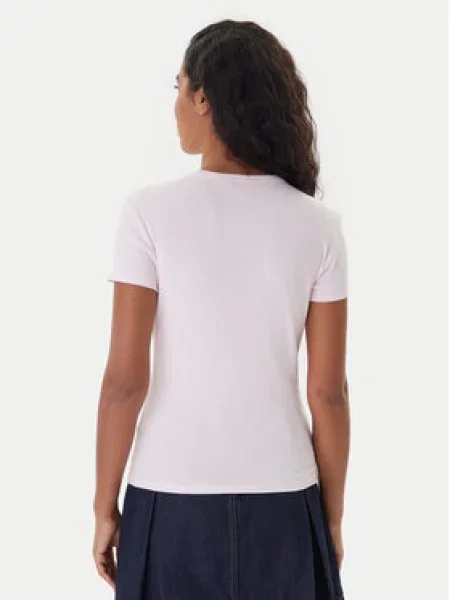 Tommy Jeans basic majica kratkih rukava ženska od pamuka s elastanom ružičasta