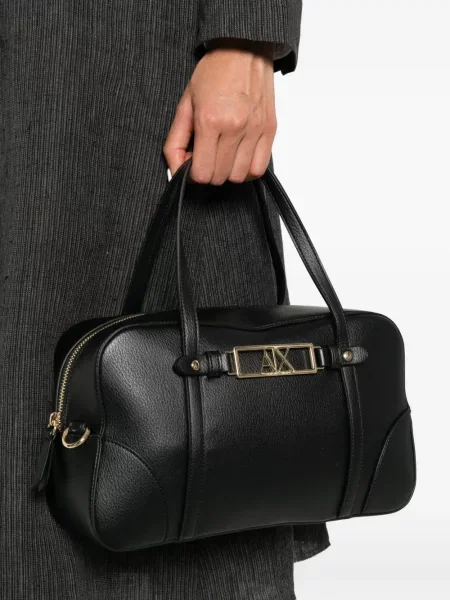 Kožená shopper kabelka Armani Exchange s autogramem černá