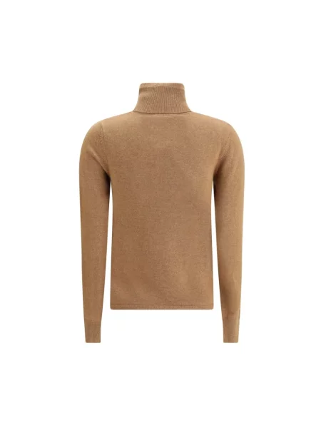 Lniany sweter z golfem Max Mara brązowy