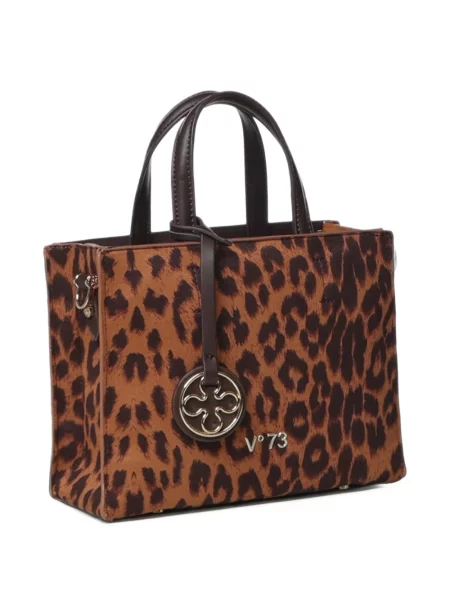 Geantă shopper V°73 cu imagine cu model leopard maro