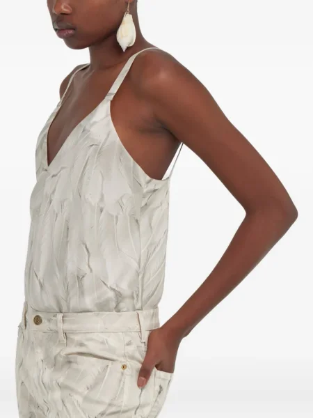 Top Roberto Cavalli de mătase cu pene alb