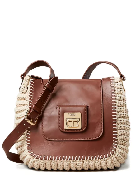 Geanta de piele Twinset din piele maro