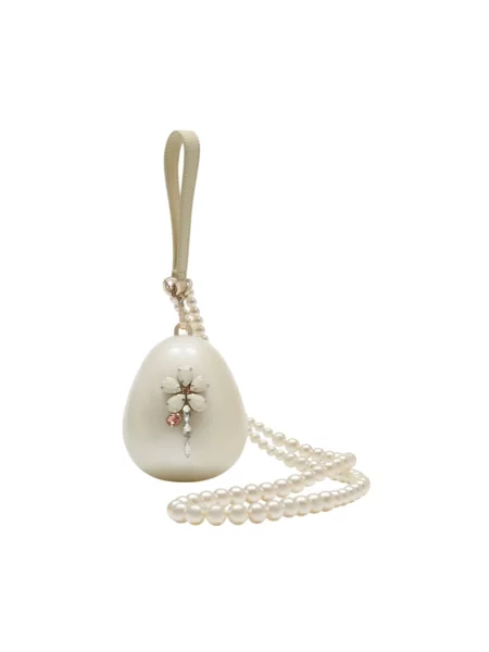 Torebka skórzana Simone Rocha z perełkami skórzana beżowa