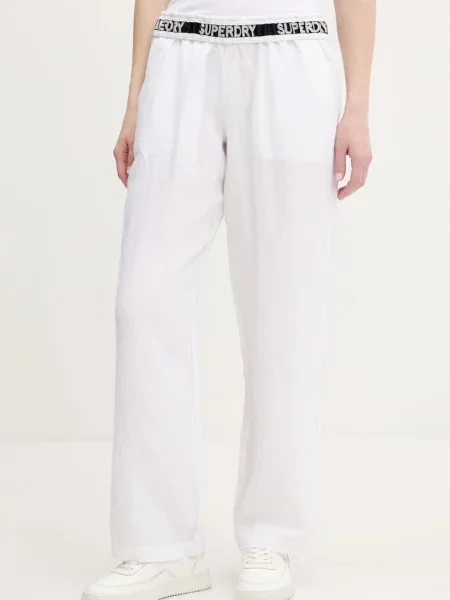 Superdry pantaloni din in lat high waist bej