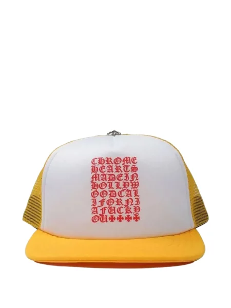 Căciulă Chrome Hearts cu motiv cu inimi galben