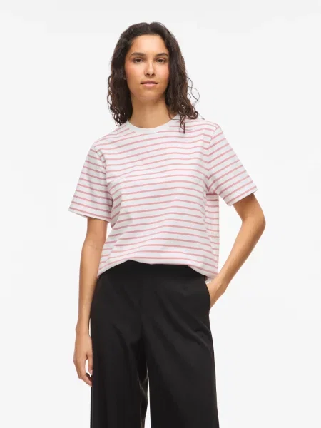 VILA Tricou VINORA roz pitaya alb