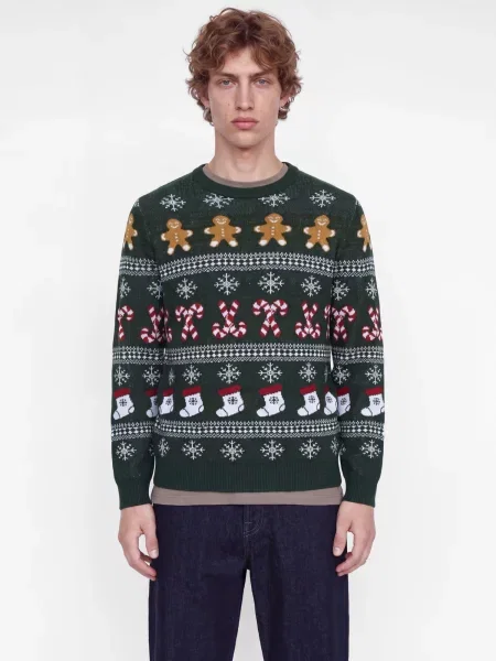 JACK & JONES Pulover JJXMAS SANTA maro caramel / verde pin / roși aprins alb