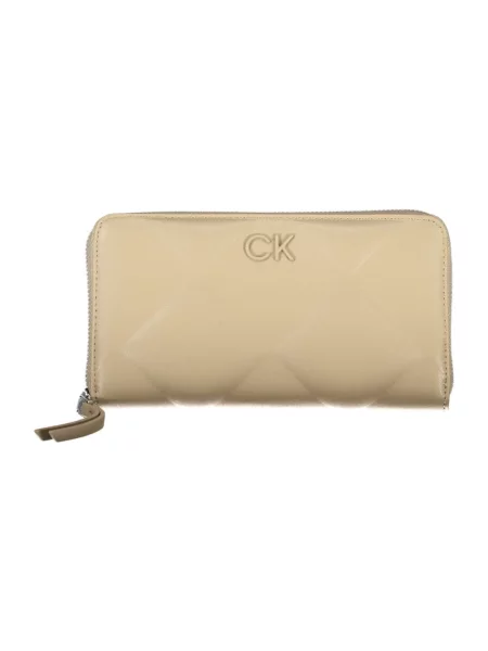 Lniany portfel Calvin Klein elegancki beżowy
