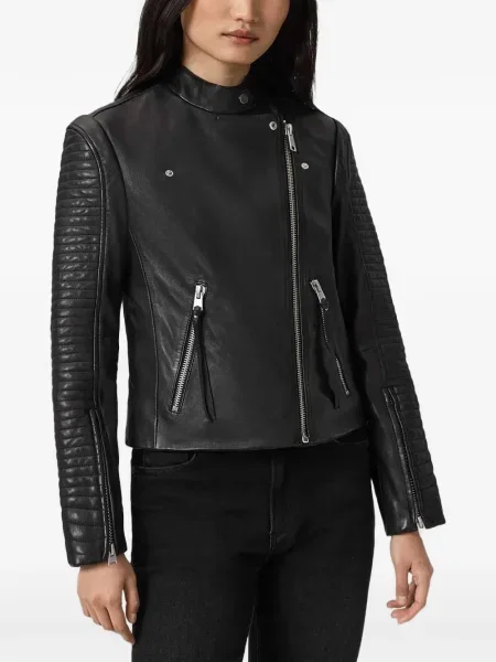 Geanta de piele Allsaints cu nervuri negru