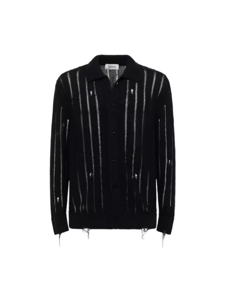 Kołnierzykowy kardigan Laneus z przetarciami czarny