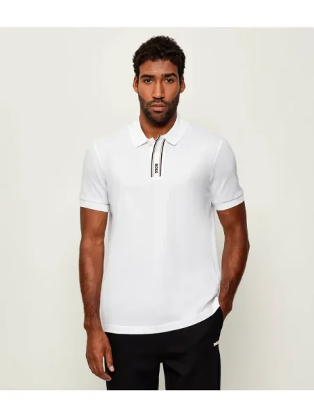 BOSS Green tricou polo uni alb