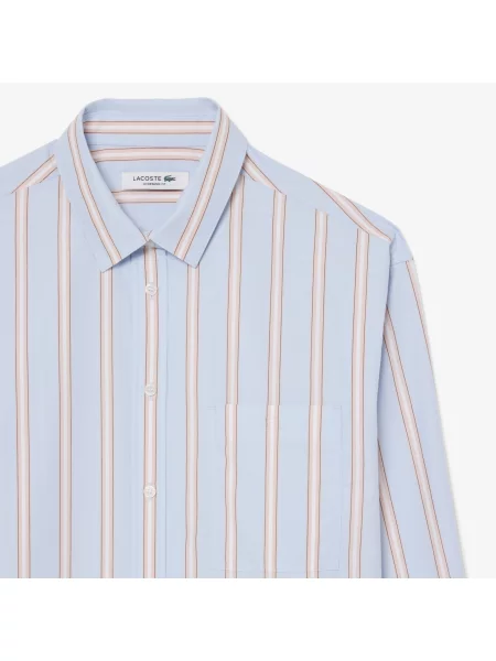 Lacoste Koszula W Paski Oversize niebieska