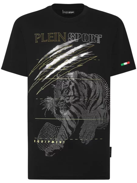 Tricou Plein Sport cu dungi de tigru negru