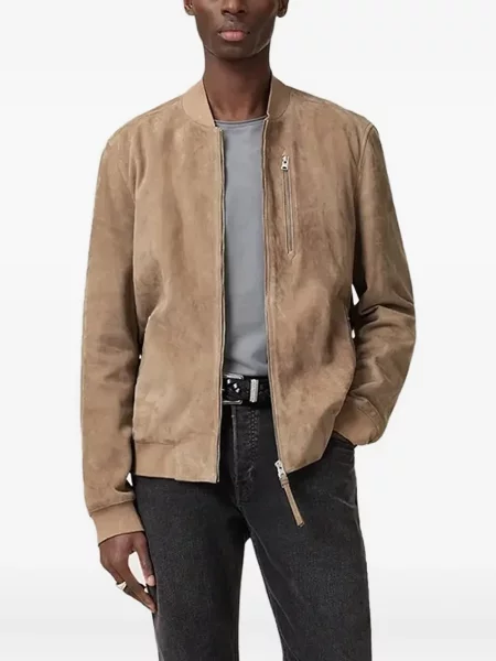 Kurtka bomber Allsaints zamszowy brązowy