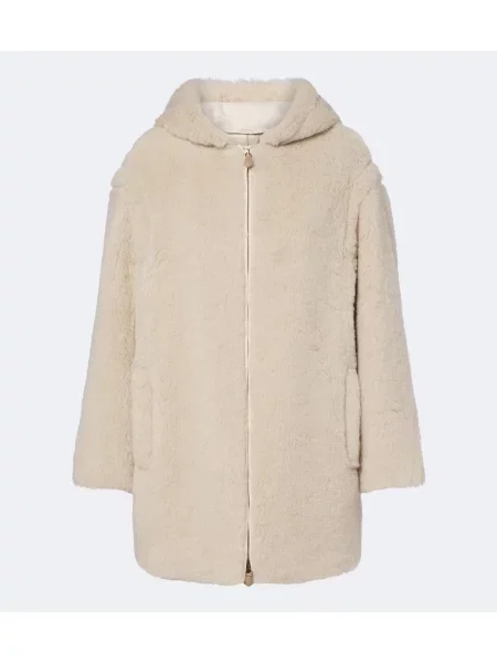 Palton Max Mara de lână cu glugă alb
