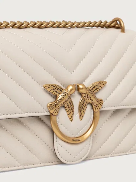 Pinko чанта crossbody дамска от кожа бежово