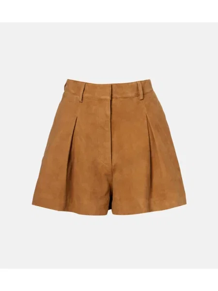 Pantaloni scurți Rotate cu talie înaltă din piele de căprioară bej