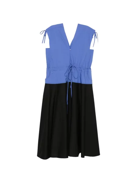 Sukienka Psophia z dekoltem w serek wiązana garniturowa niebieska