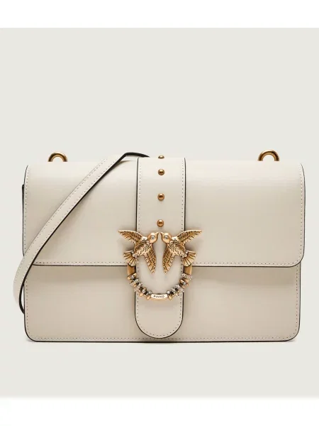 Pinko De piele geantă poștaș Ove One Classic New Buckle bej