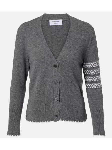 Cardigan Thom Browne de lână gri