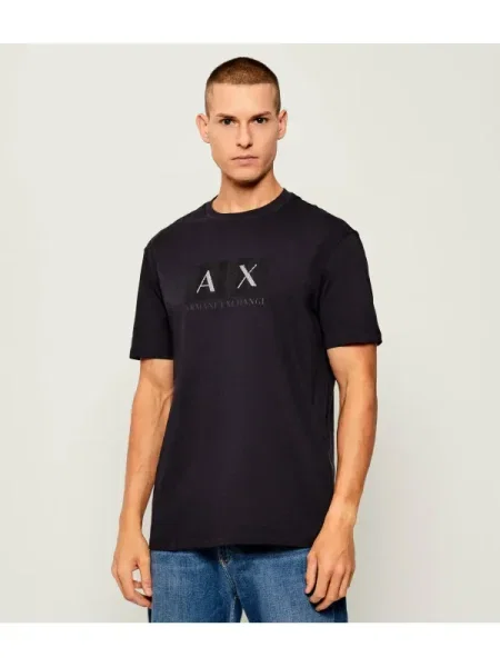 Armani Exchange tricou din bleumarin cu imprimeu albastru