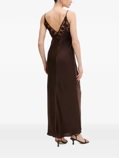 Rochie maxi Bardot din dantelă maro