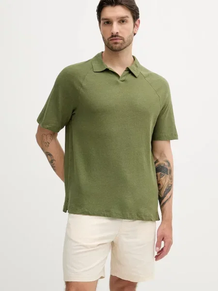 Lanena polo majica United Colors of Benetton zelena