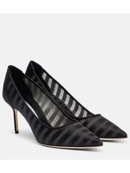 Pantofi cu toc Manolo Blahnik din organza negru