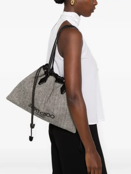 Geantă Jimmy Choo cu model herringbone cu cordon alb