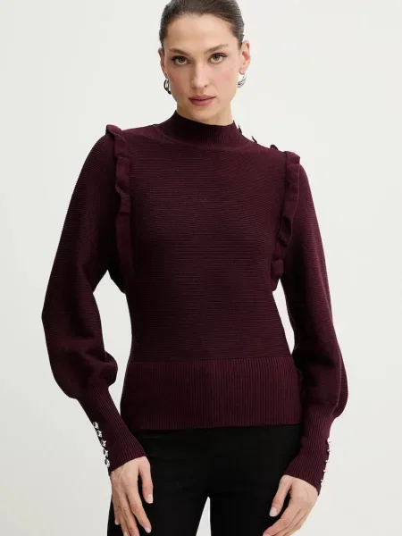 Morgan pulover cu turtleneck MGENEV bordo
