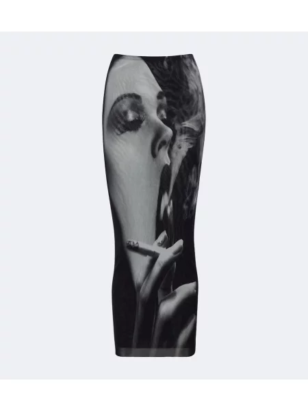 Fustă midi Jean Paul Gaultier cu imagine plasă negru