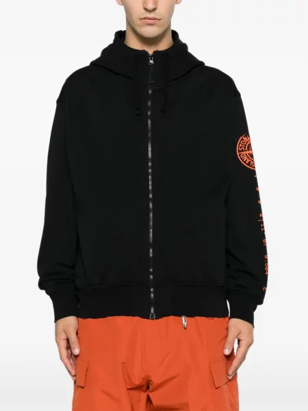 Kapucnis melegítő felső Stone Island nyomtatás fekete