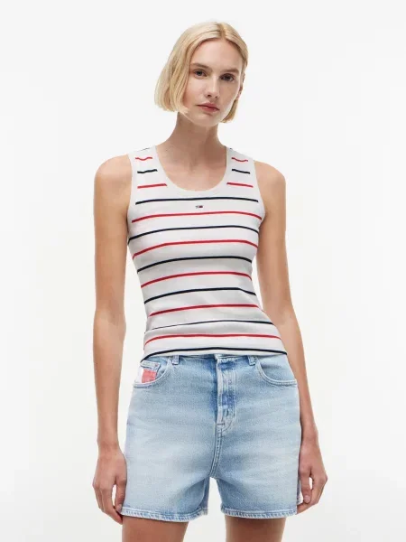 Tommy Jeans Top ESSENTIAL deschis / albastru noapte / sângeriu bej