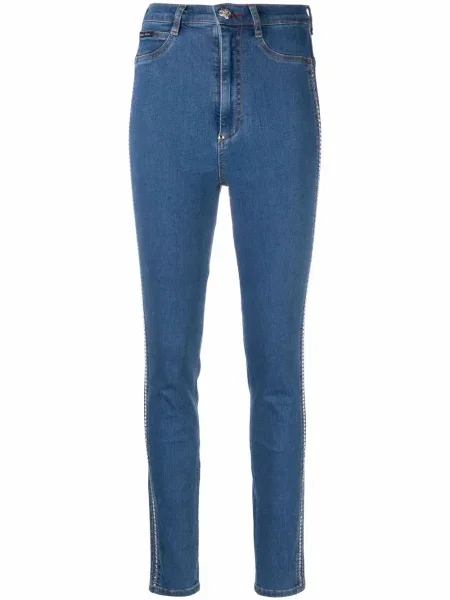 Blugi Philipp Plein cu talie înaltă de cristal albastru