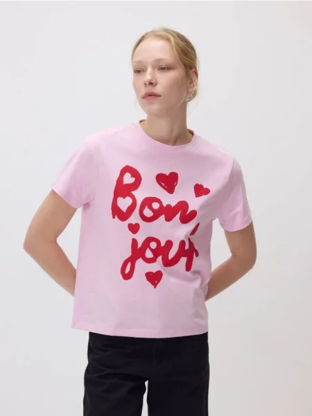 Reserved Tricou din cu imprimeu roz-pastel roz