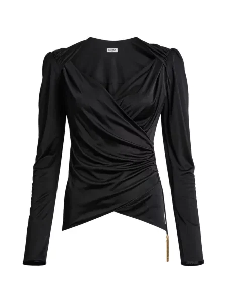 Top Balmain din jerseu drapat negru
