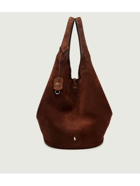 POLO RALPH LAUREN Geantă shopper + borsetă Play | piele întoarsă maro