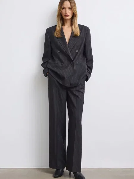 Medicine pantaloni wide leg pentru femei cu amestec de lână gri