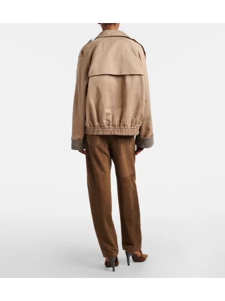Pantaloni Brunello Cucinelli din piele de căprioară verde