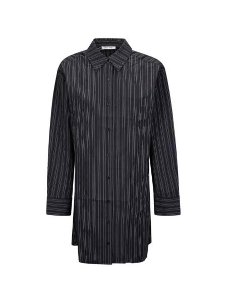 Rochie tip cămașă Samsøe Samsøe cu dungi asimetrică negru