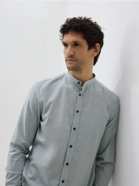 Reserved Cămașă slim fit cu guler înalt verde
