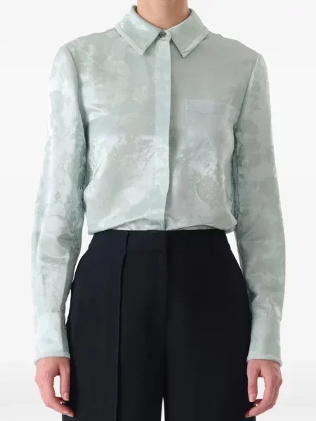Cămașă Jason Wu Collection cu model floral din jacard verde