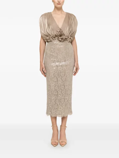 Rochie midi Nissa cu model floral din dantelă gri